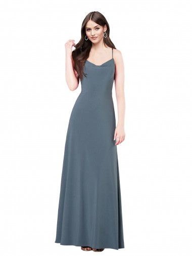 Gris ardoise Trapèze Col V Spandex Longue Robes demoiselle d'honneur / Robes de bal à Bas Prix