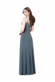 Gris ardoise Trapèze Col V Spandex Longue Robes demoiselle d'honneur / Robes de bal à Bas Prix