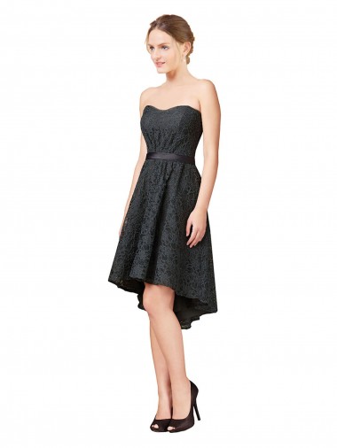 Gris ardoise Trapèze Dentelle Courte Asymétrique Robes demoiselle d'honneur / Robes de cocktail à Bas Prix