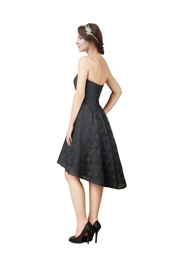 Gris ardoise Trapèze Dentelle Courte Asymétrique Robes demoiselle d'honneur / Robes de cocktail à Bas Prix