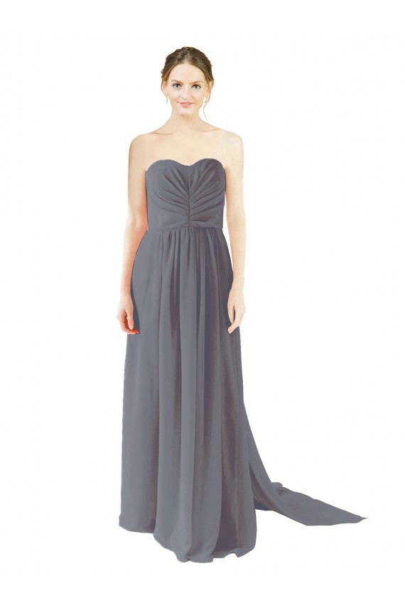 Gris ardoise Trapèze Mousseline Longue Robes demoiselle d'honneur à Bas Prix