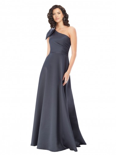 Gris ardoise Trapèze Satiné Longue Formelles Robes demoiselle d'honneur / Robes de soirée / Robes de bal à Bas Prix