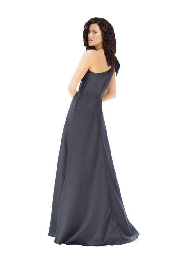 Gris ardoise Trapèze Satiné Longue Formelles Robes demoiselle d'honneur / Robes de soirée / Robes de bal à Bas Prix