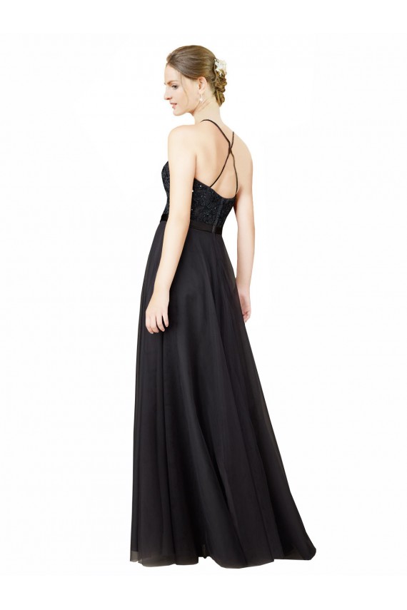 Gris ardoise Trapèze Tulle Dentelle Longue Robes demoiselle d'honneur à Bas Prix