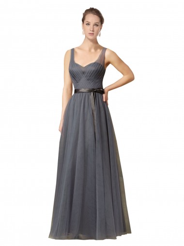 Gris ardoise Trapèze Tulle Longue Robes demoiselle d'honneur à Bas Prix