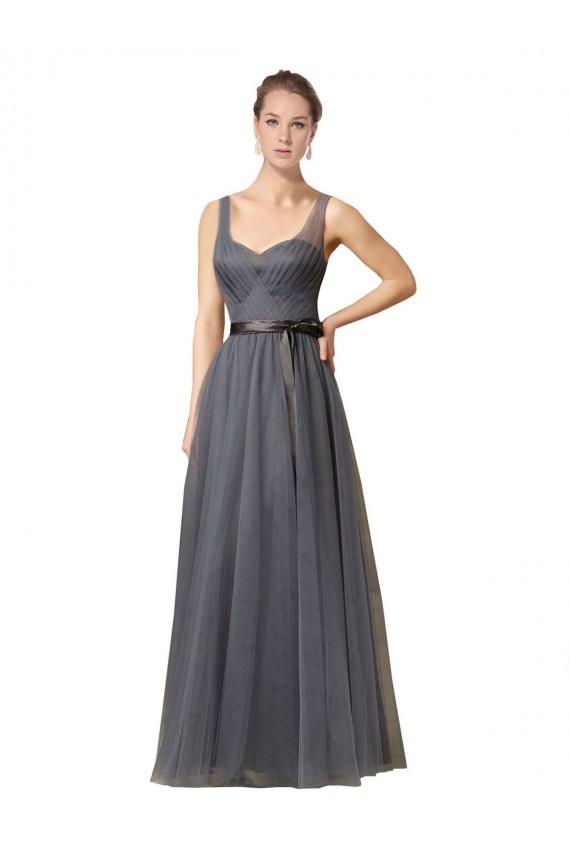 Gris ardoise Trapèze Tulle Longue Robes demoiselle d'honneur à Bas Prix