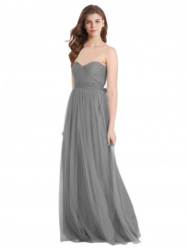 Gris ardoise Trapèze Tulle Longue Robes demoiselle d'honneur à Bas Prix