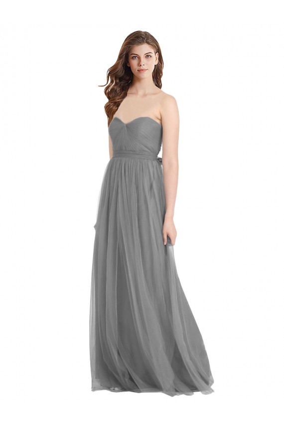 Gris ardoise Trapèze Tulle Longue Robes demoiselle d'honneur à Bas Prix