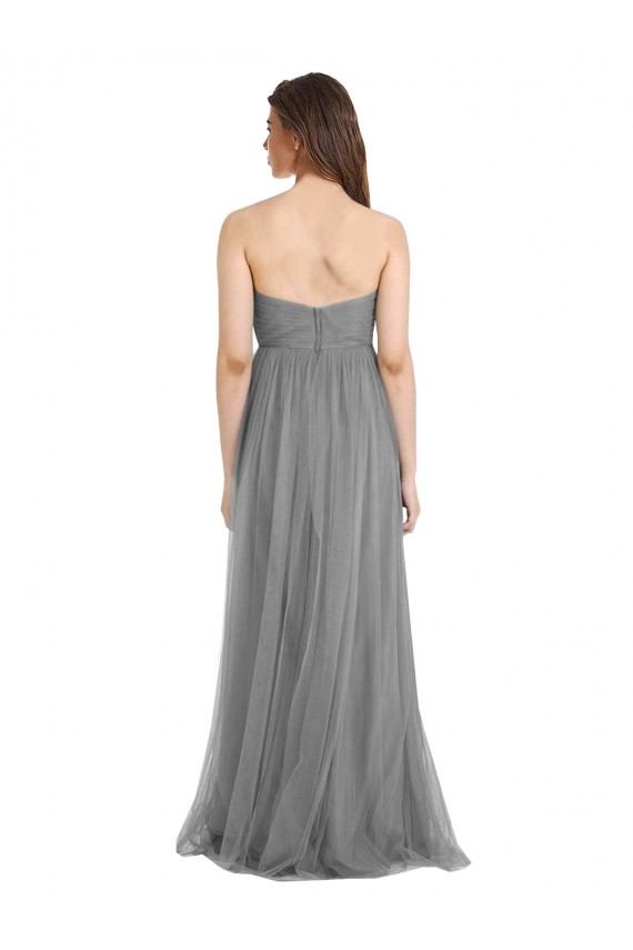 Gris ardoise Trapèze Tulle Longue Robes demoiselle d'honneur à Bas Prix
