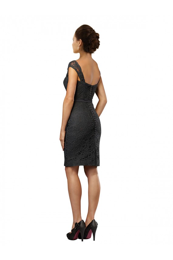 Gris ardoise Trapèze Épaule Dénudée Mousseline Dentelle Courte Robes demoiselle d'honneur / Robes de cocktail à Bas Prix