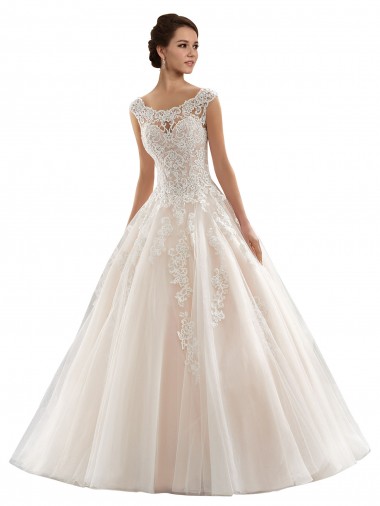 Ivoire & Champagne Princesse Bateau Tulle Dentelle Robes de mariée à Bas Prix