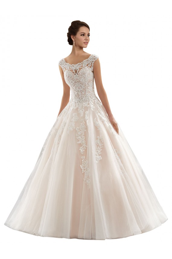 Ivoire & Champagne Princesse Bateau Tulle Dentelle Robes de mariée à Bas Prix
