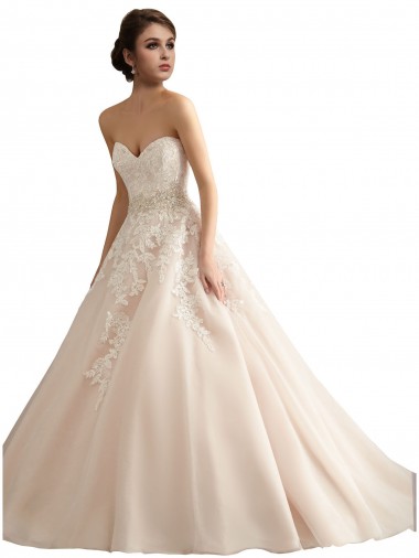 Ivoire & Champagne Princesse Col V Traîne cathédrale Tulle Dentelle Robes de mariée à Bas Prix