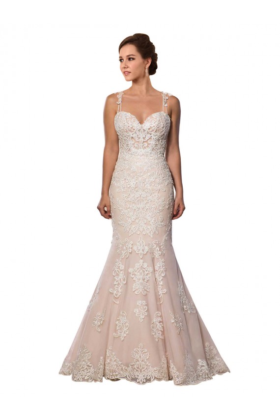 Ivoire & Champagne Sirène Bretelles spaghetti Dentelle Boho Robes de mariée à Bas Prix