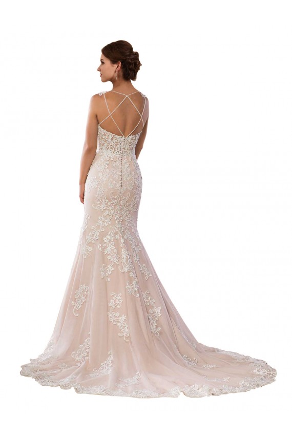 Ivoire & Champagne Sirène Bretelles spaghetti Dentelle Boho Robes de mariée à Bas Prix