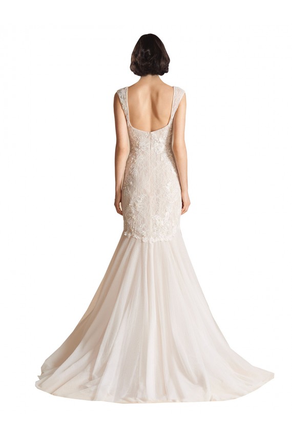 Ivoire & Champagne Sirène Col V Balayage train Tulle Robes de mariée à Bas Prix