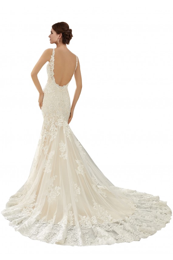 Ivoire & Champagne Sirène Col V Dentelle Robes de mariée à Bas Prix