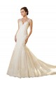 Ivoire & Champagne Sirène Col V Tulle Dentelle Robes de mariée à Bas Prix