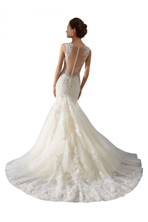 Ivoire & Champagne Sirène Col V Tulle Dentelle Robes de mariée à Bas Prix
