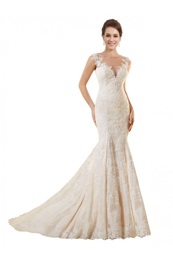 Ivoire & Champagne Sirène Illusion Dentelle Robes de mariée à Bas Prix