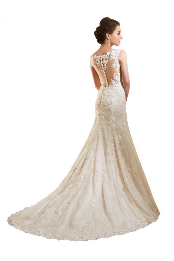 Ivoire & Champagne Sirène Illusion Dentelle Robes de mariée à Bas Prix