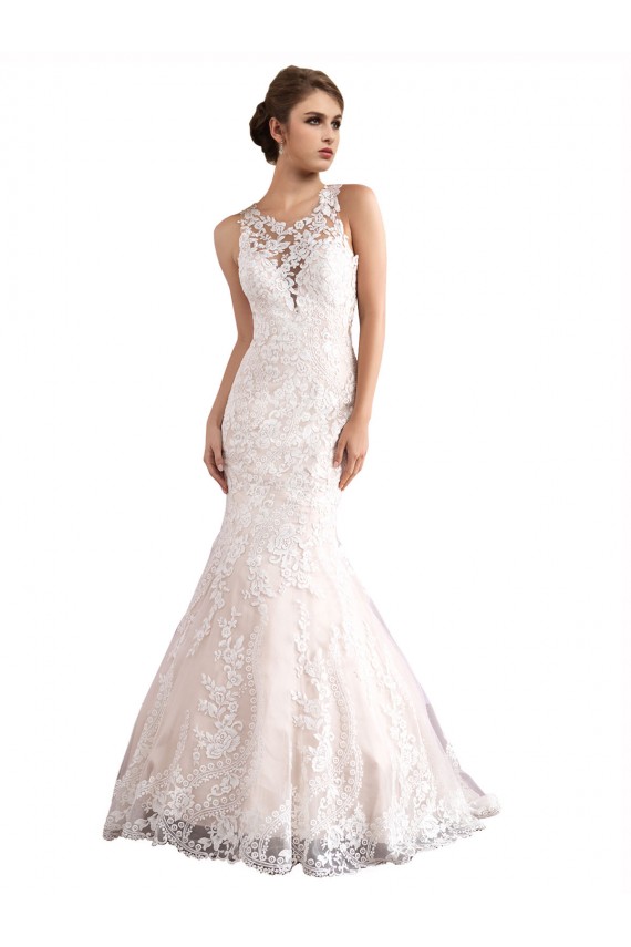 Ivoire & Champagne Sirène Illusion Traîne cathédrale Tulle Dentelle Robes de mariée à Bas Prix