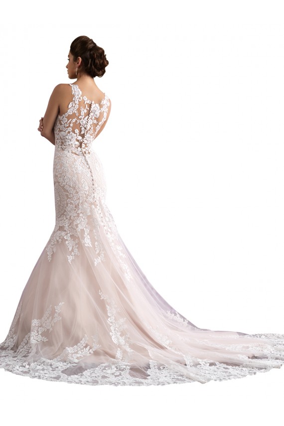 Ivoire & Champagne Sirène Illusion Traîne cathédrale Tulle Dentelle Robes de mariée à Bas Prix