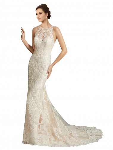 Ivoire & Champagne Sirène Illusion Tulle Dentelle Classique Robes de mariée à Bas Prix