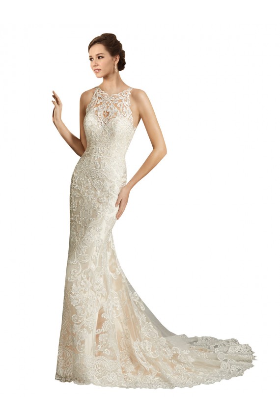 Ivoire & Champagne Sirène Illusion Tulle Dentelle Classique Robes de mariée à Bas Prix