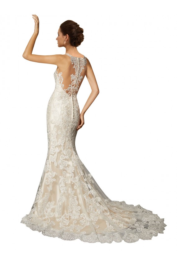 Ivoire & Champagne Sirène Illusion Tulle Dentelle Classique Robes de mariée à Bas Prix