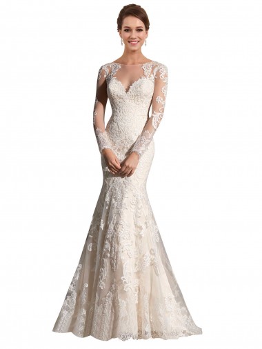 Ivoire & Champagne Sirène Illusion Tulle Dentelle Robes de mariée à Bas Prix