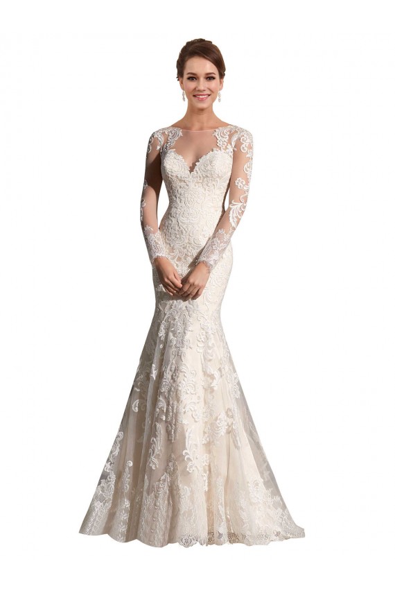 Ivoire & Champagne Sirène Illusion Tulle Dentelle Robes de mariée à Bas Prix