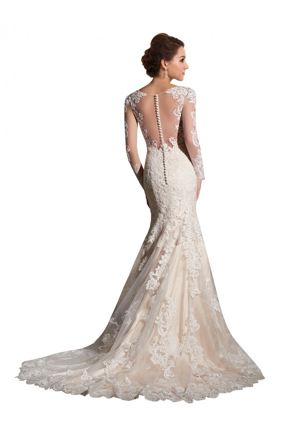 Ivoire & Champagne Sirène Illusion Tulle Dentelle Robes de mariée à Bas Prix