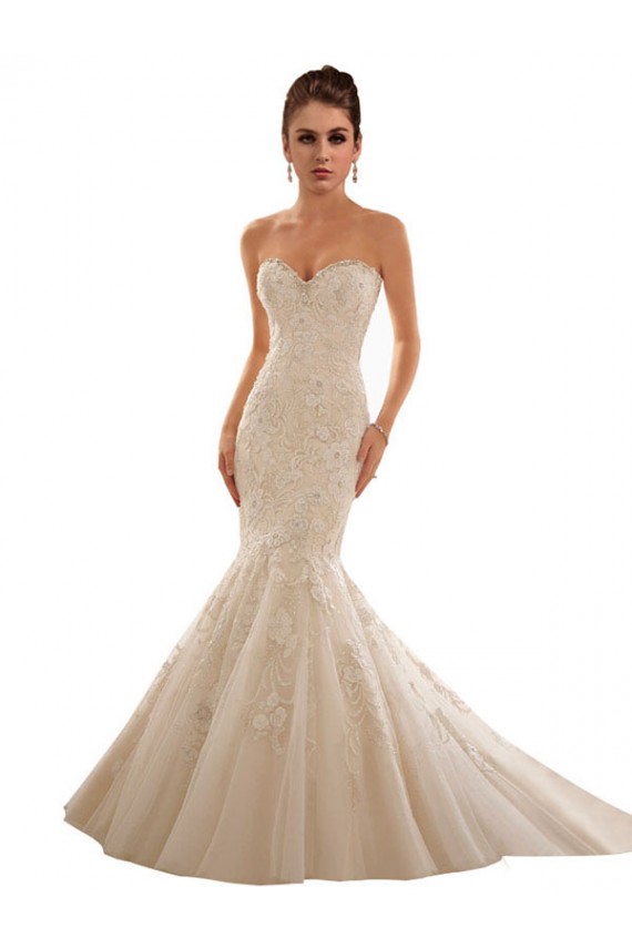 Ivoire & Champagne Sirène Tulle Dentelle Robes de mariée à Bas Prix