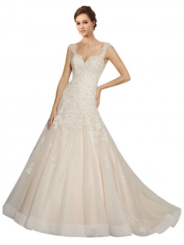 Ivoire & Champagne Sirène Tulle Dentelle Robes de mariée à Bas Prix