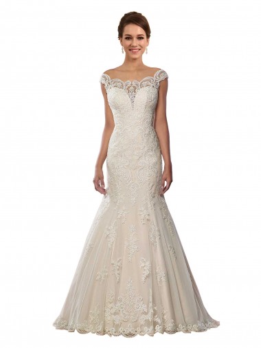 Ivoire & Champagne Sirène Épaule Dénudée Dentelle Boho Robes de mariée à Bas Prix