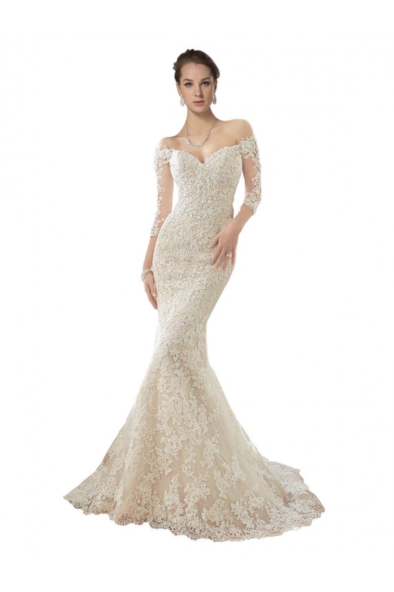 Ivoire & Champagne Sirène Épaule Dénudée Tulle Dentelle Robes de mariée à Bas Prix