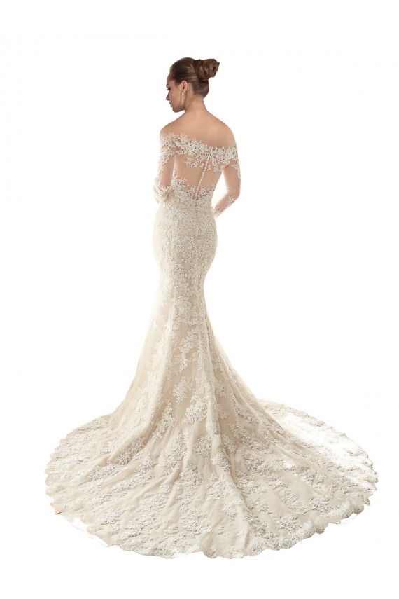 Ivoire & Champagne Sirène Épaule Dénudée Tulle Dentelle Robes de mariée à Bas Prix