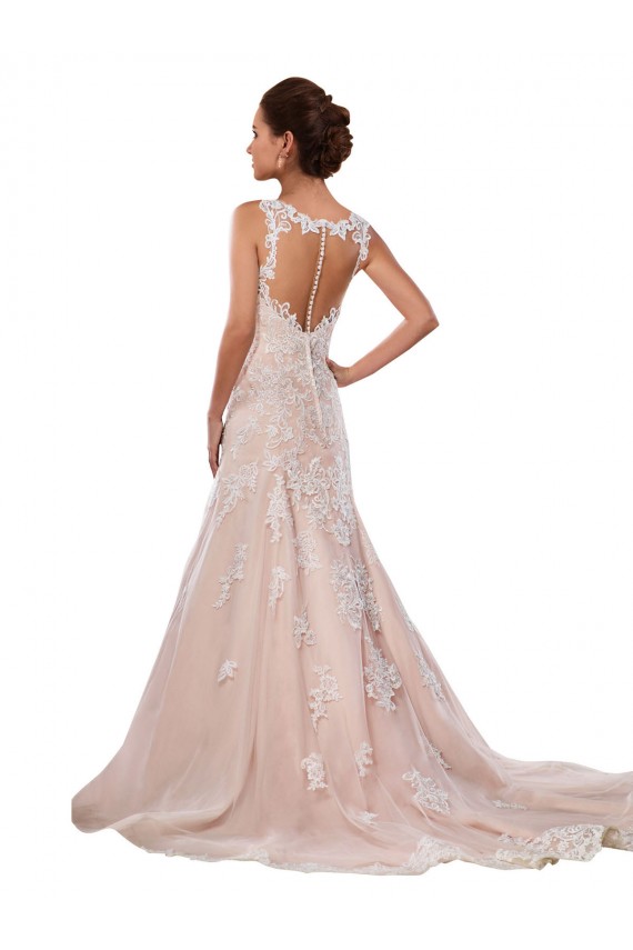 Ivoire & Champagne Trapèze Col V Dentelle Classique Robes de mariée à Bas Prix