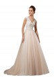 Ivoire & Champagne Trapèze Col V Tulle Dentelle Robes de mariée à Bas Prix