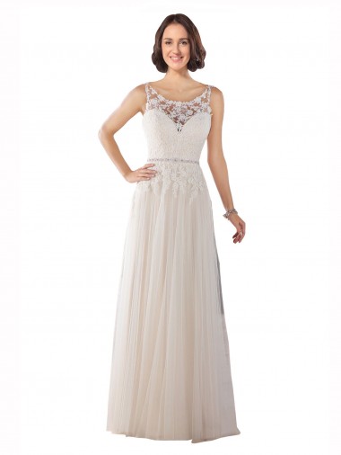 Ivoire & Champagne Trapèze Illusion Balayage train Tulle Boho Robes de mariée à Bas Prix