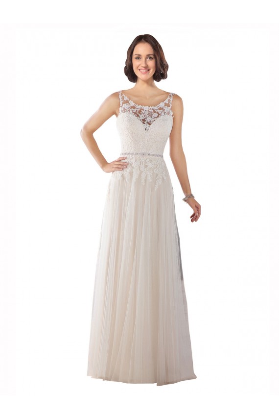 Ivoire & Champagne Trapèze Illusion Balayage train Tulle Boho Robes de mariée à Bas Prix