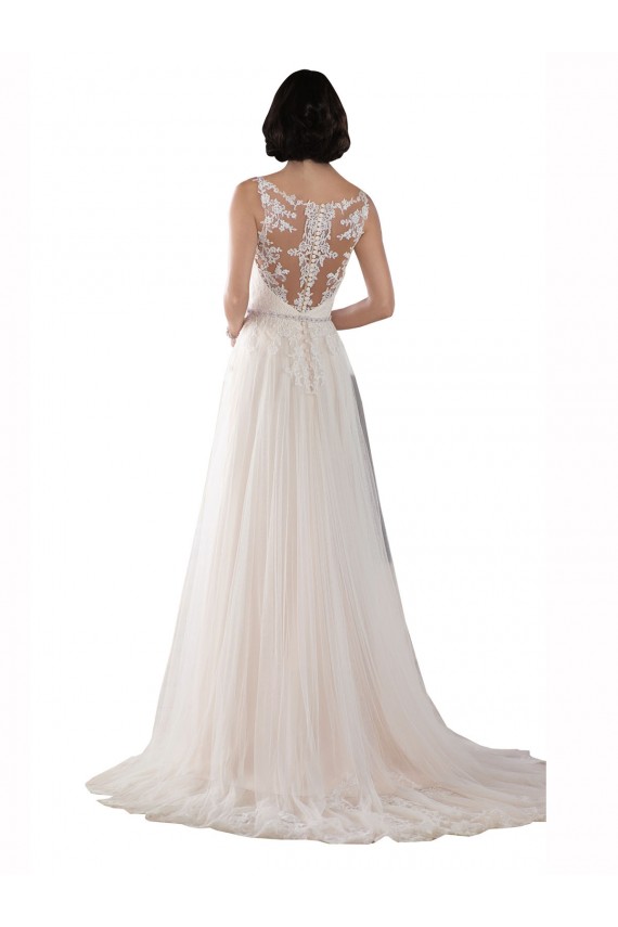 Ivoire & Champagne Trapèze Illusion Balayage train Tulle Boho Robes de mariée à Bas Prix