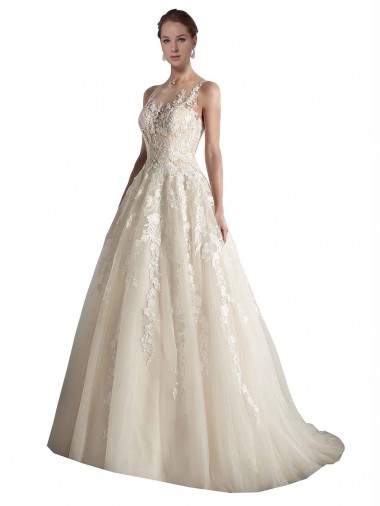 Ivoire & Champagne Trapèze Illusion Tulle Robes de mariée à Bas Prix