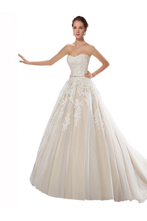 Ivoire & Champagne Trapèze Sans bretelle Tulle Dentelle Robes de mariée à Bas Prix