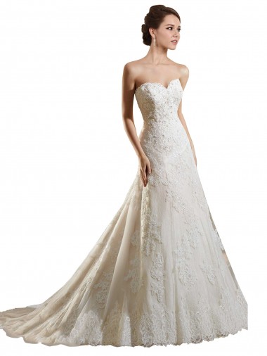 Ivoire & Champagne Trapèze Tulle Dentelle Robes de mariée à Bas Prix