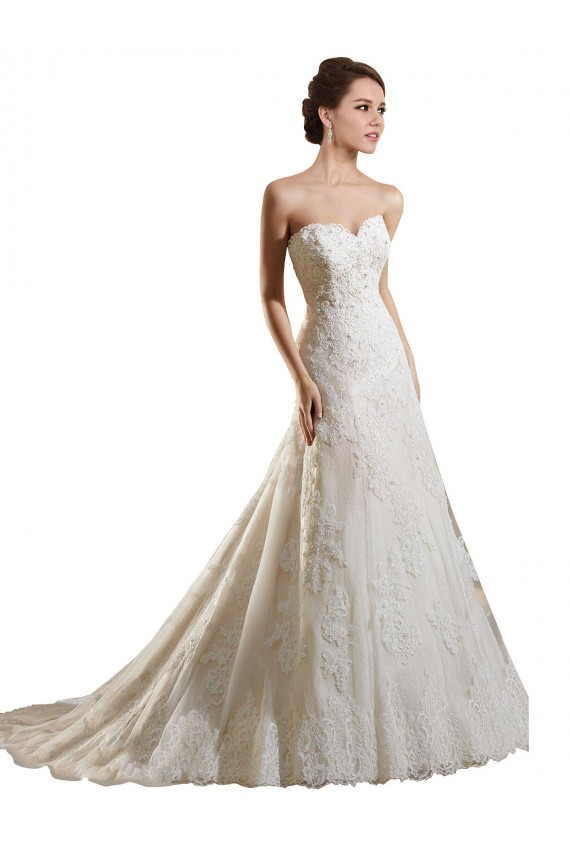 Ivoire & Champagne Trapèze Tulle Dentelle Robes de mariée à Bas Prix