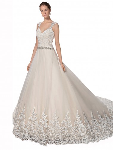 Ivoire & Champagne Trapèze Tulle Dentelle Robes de mariée à Bas Prix