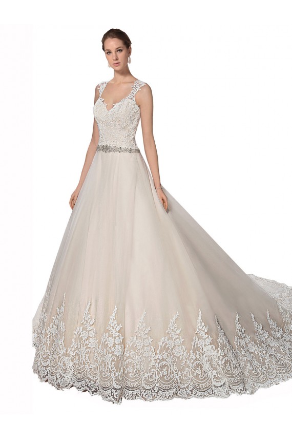 Ivoire & Champagne Trapèze Tulle Dentelle Robes de mariée à Bas Prix