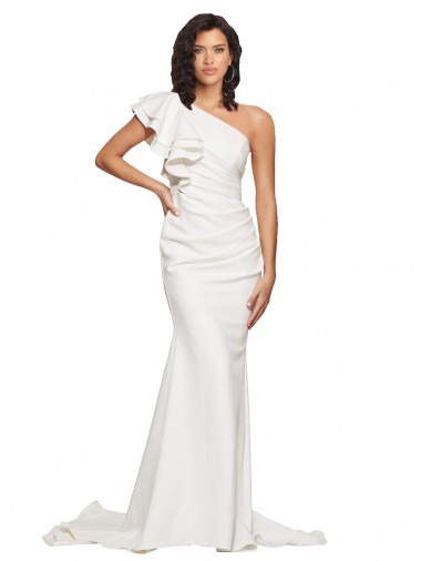 Ivoire Fourreau Balayage train Crêpe Stretch Longue Robes demoiselle d'honneur / Robes de bal à Bas Prix